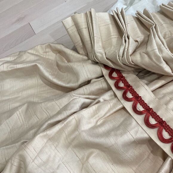 Vintage Silk Curtain Panel Pencil Pleat Handmade Beige 24” w x 86” l - Picture 6 of 7